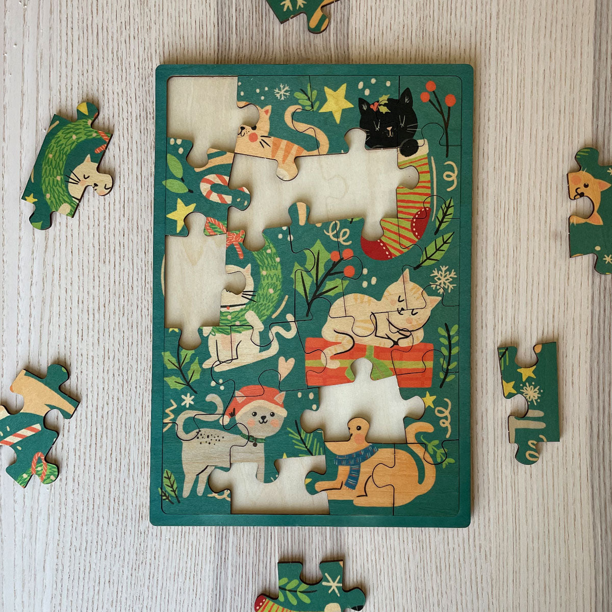Meowy Christmas 24 Pc Wood Puzzle