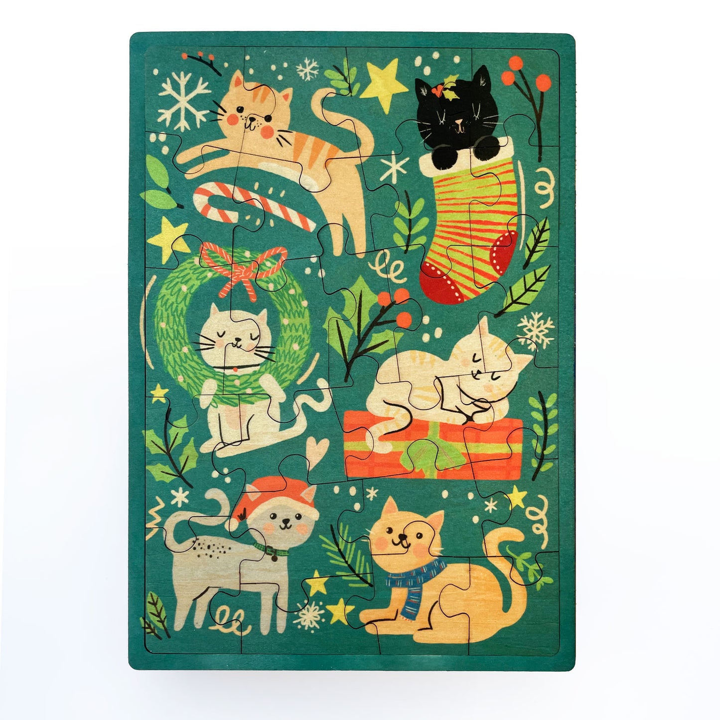 Meowy Christmas 24 Pc Wood Puzzle
